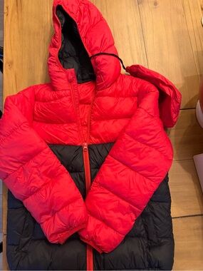 Kids Red and Black Puffer Jacket with Hood